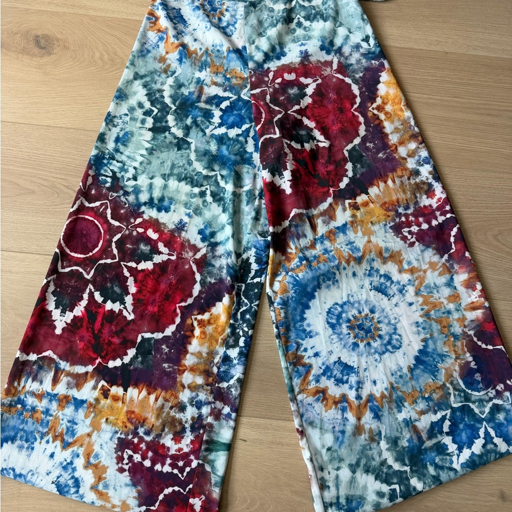 Alice + Olivia Boho Tie Dye Wide Leg Bottoms flowy pants - Multicolor